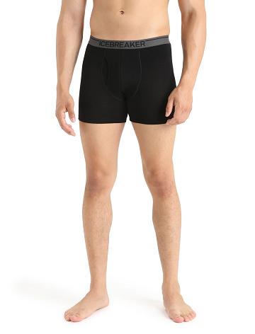 Black Icebreaker Merino Anatomica Boxers With Fly Men's Underwear | AU 1309UZGT